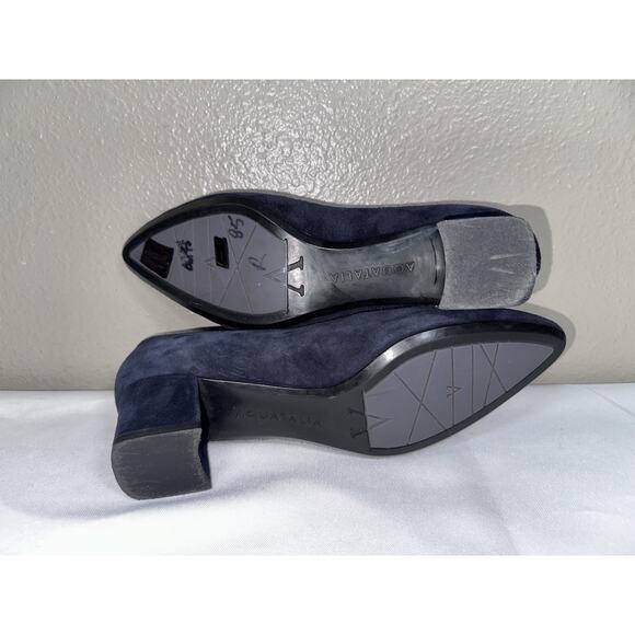 Aquatalia Pasha Size 8.5 Navy Blue Suede Block High Heel Pumps Pointy Toe Shoes - Picture 11 of 11